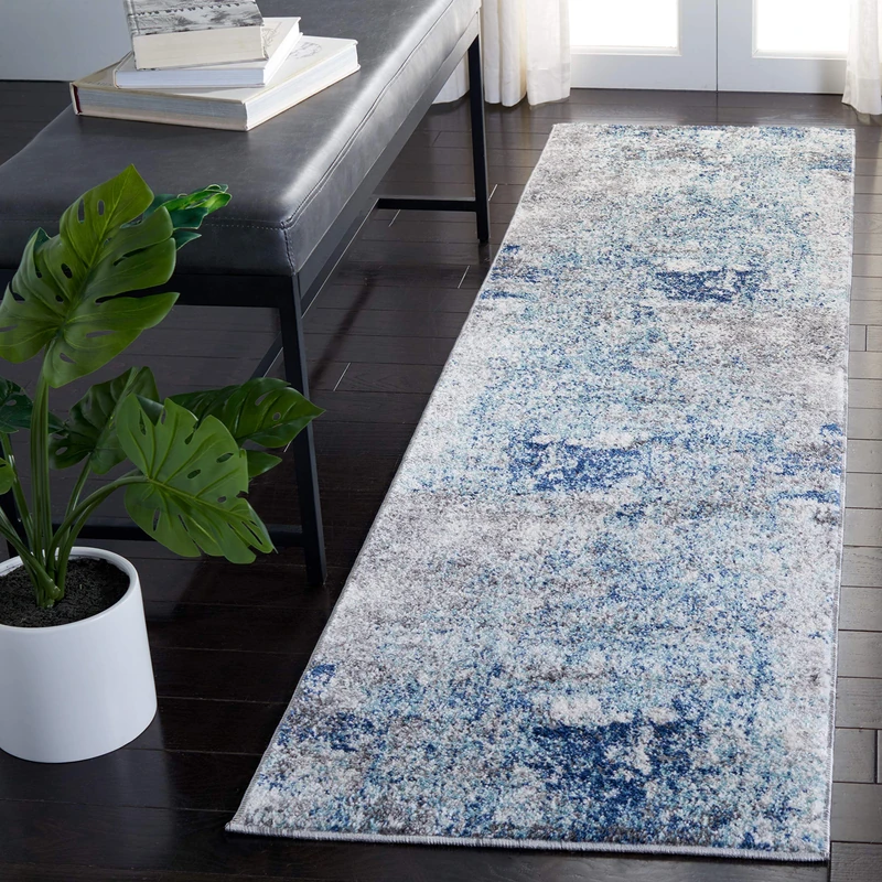 Safavieh Contemporary Rug for Living Room, Dining Room, Bedroom - Aston Collection, Short Pile, in Light Blue and Grey, 61 X 213 cm - Image 1