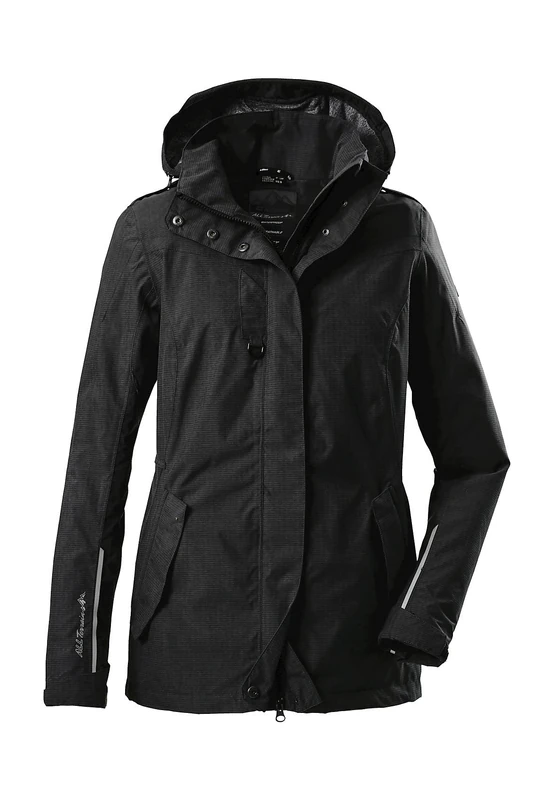 Killtec Women's Hutyn Wmn Functional Jacket/Outdoor Jacket with Zip-off Hood for Dog Owners, womens, 36986-000, black, 48 (EU)