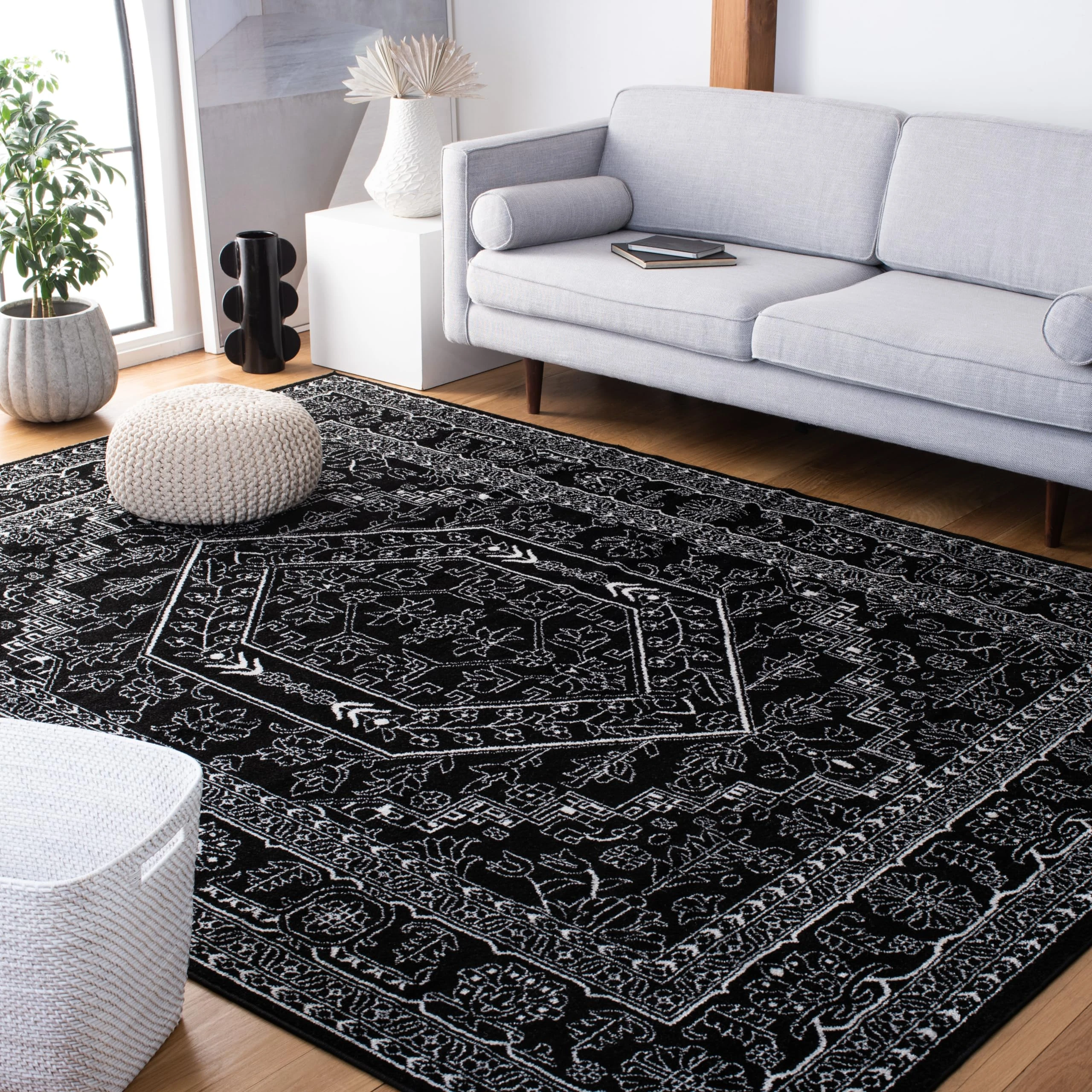 Safavieh Adirondack Collection ADR108Z Oriental Medallion Non-Shedding Stain Resistant Living Room Bedroom Area Rug 8' x 10' Black/Ivory