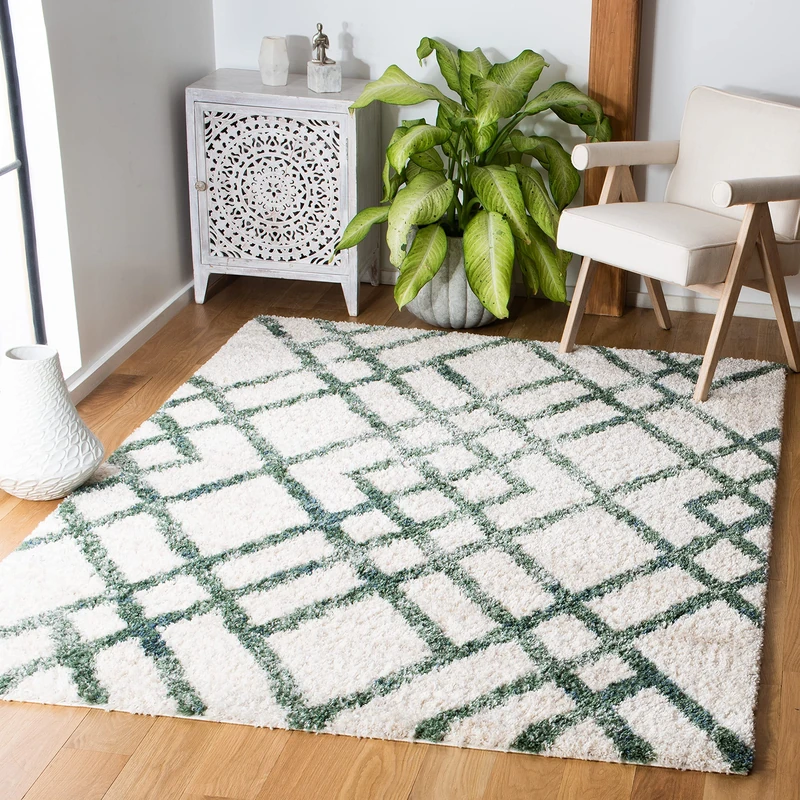 Safavieh Shag Rug for Living Room, Dining Room, Bedroom - Berber Shag Collection, Short Pile, in Ivory, 122 X 183 cm - Image 1