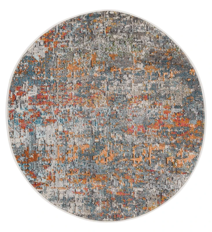 SAFAVIEH Madison Collection 4' Round Grey/Orange MAD460F Modern Abstract Non-Shedding Stain Living Room Bedroom Area Rug