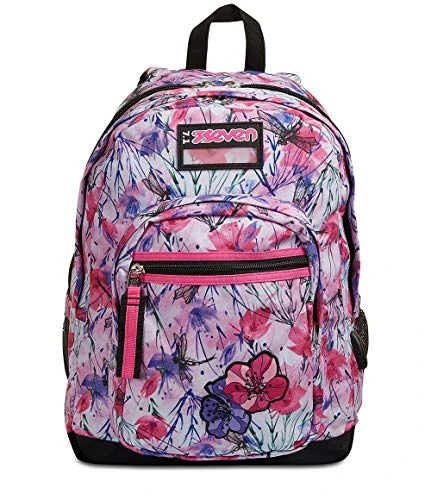 Seven Freethink Girl Backpack, Pink - Integrated USB Plug - Double Compartment - School and Leisure