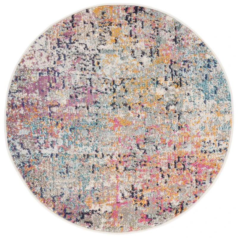 Safavieh Modern Rug for Living Room, Dining Room, Bedroom - Madison Collection, Short Pile, Grey and Pink, 122 x 122 cm