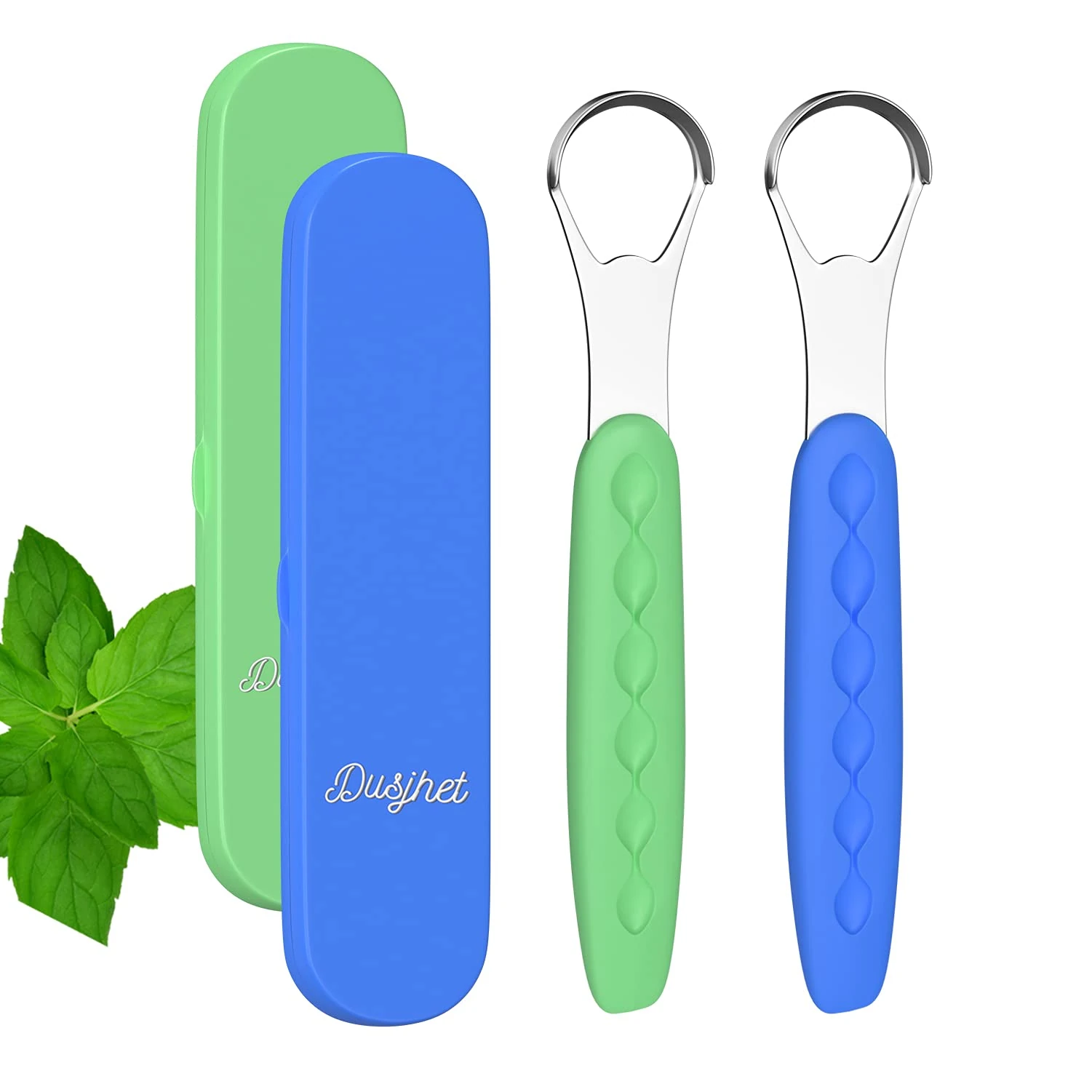 Tongue Scraper Cleaner for Adults & Kids Pack, Medical Grade Stainless Steel Tongue Brush Set, Oral Self Care for Bad Breath, Tongue Scraping with Travel Case (2pcs)