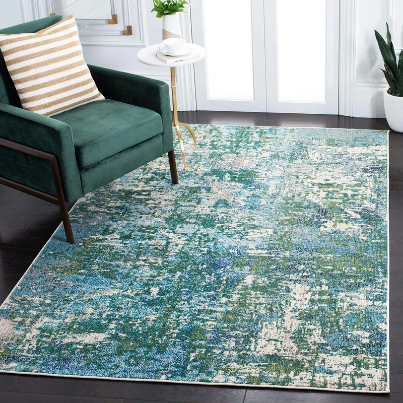 Safavieh Contemporary Rug for Living Room, Dining Room, Bedroom, Madison Collection, Short Pile, in Green and Turquoise, 122 X 183 cm