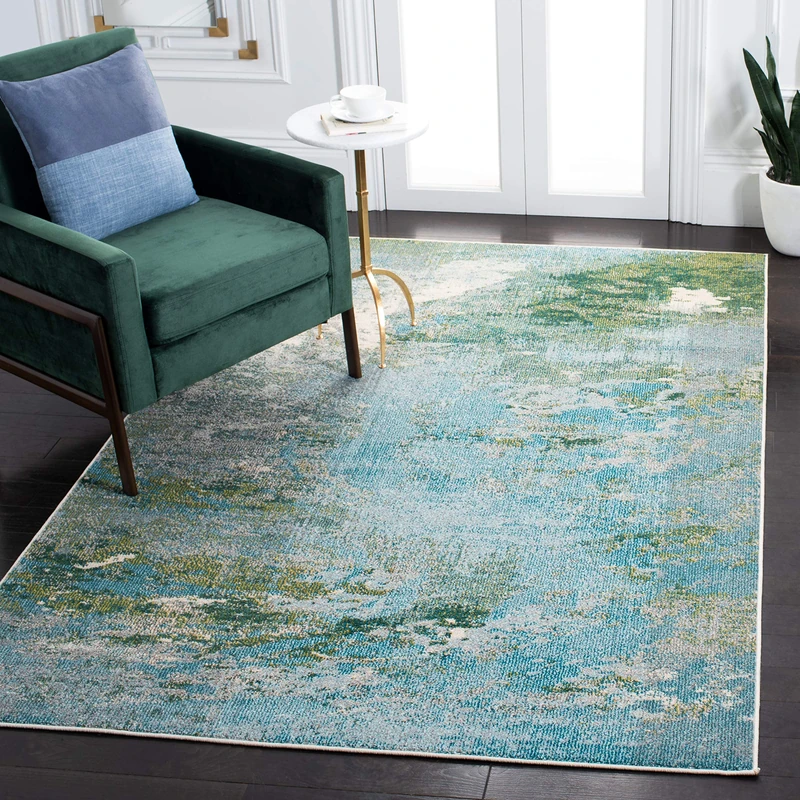 Safavieh Boho Rug for Living Room, Dining Room, Bedroom - Madison Collection, Short Pile, in Green and Blue, 91 X 152 cm