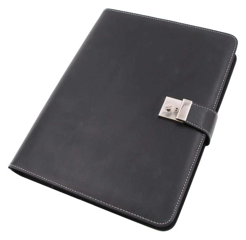 ALASSIO 31513-1 Document Folder A4 with 4 Ring Mechanism and 15 Document Sleeves Nappa Leather Folder Black Leather Folder Approx. 36 x 28 x 4.5 cm