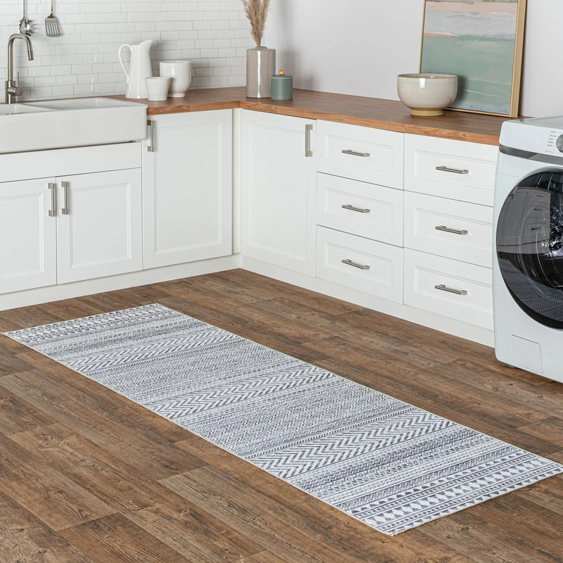 nuLOOM 2' x 8' SpinClean Machine Washable Stain-Resistant Area Rug with Non Slip Backing, Low Profile for Living Room, Bedroom, and Dining Room, Kira Grey