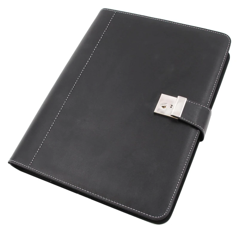 Alassio Document Folder with Lock A4 Imitation Leather + 10 Document Sleeves Black