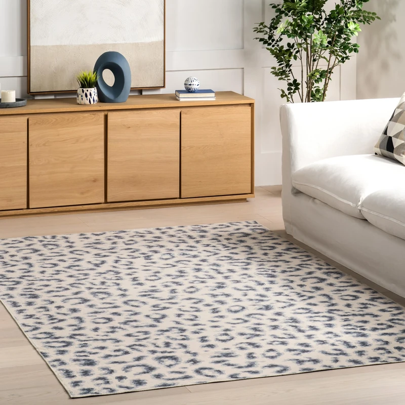 nuLOOM 4' x 6' SpinClean Machine Washable Stain-Resistant Area Rug with Non Slip Backing, Low Profile for Living Room, Bedroom, and Dining Room, Mason Blue