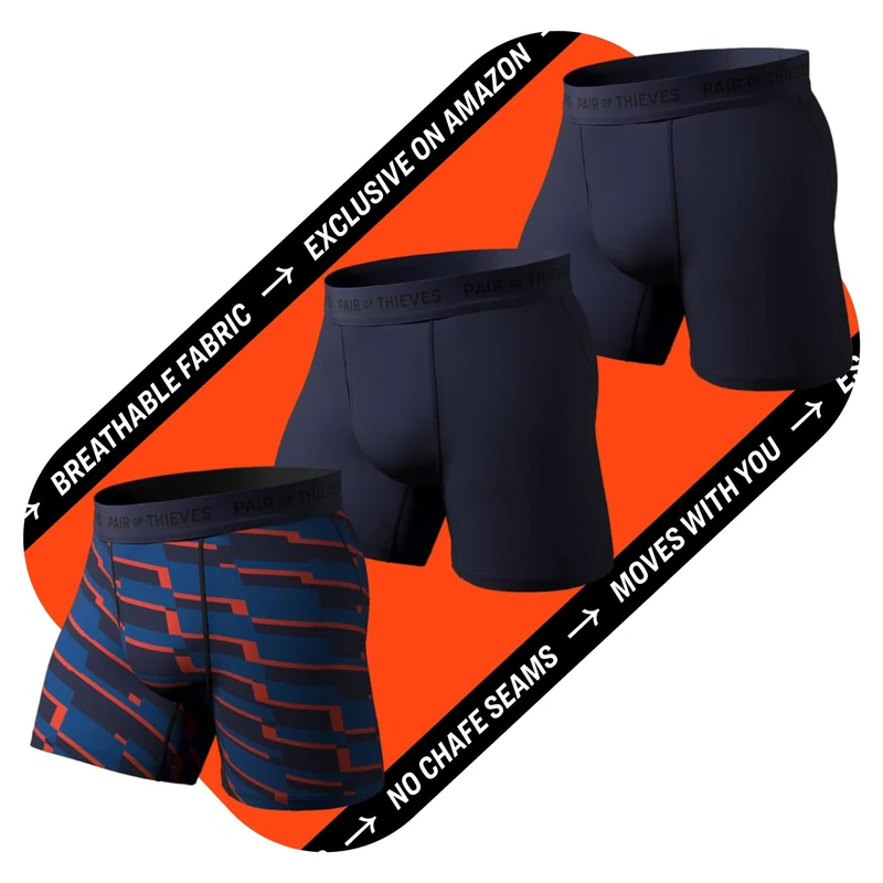 Pair of Thieves Super Fit Underwear for Men Pack - 3 Pack Boxer Shorts - AMZ Exclusive, Navy/Red Striped, M