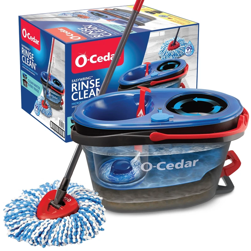 O-Cedar EasyWring RinseClean Microfiber Spin Mop & Bucket Floor Cleaning System, Grey