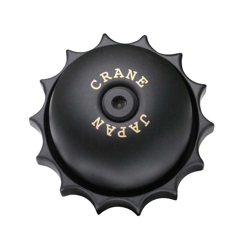 CRANE E-ne Revolver Bike Bell, Brass Dome, 50mm, Black, Bar Mount, Fits 22.2-25.4mm Bars - Image 1
