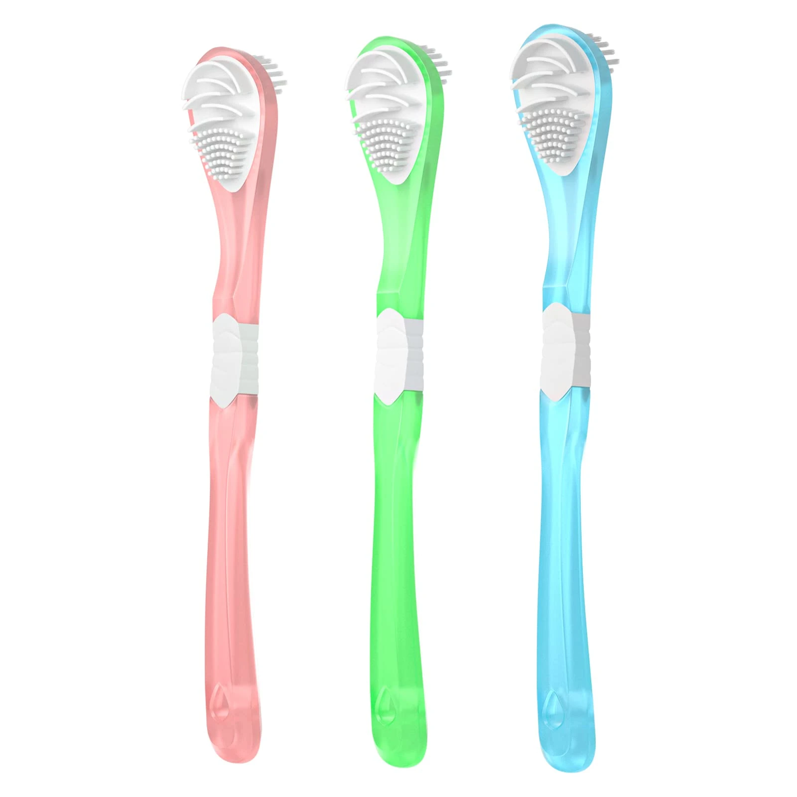 3-Color 3 Pack Adult Tongue Scraper and Tongue Cleaning Brush Double-Sided Soft Tongue Coating Brush, Portable Food-Grade Oral Massage Brush