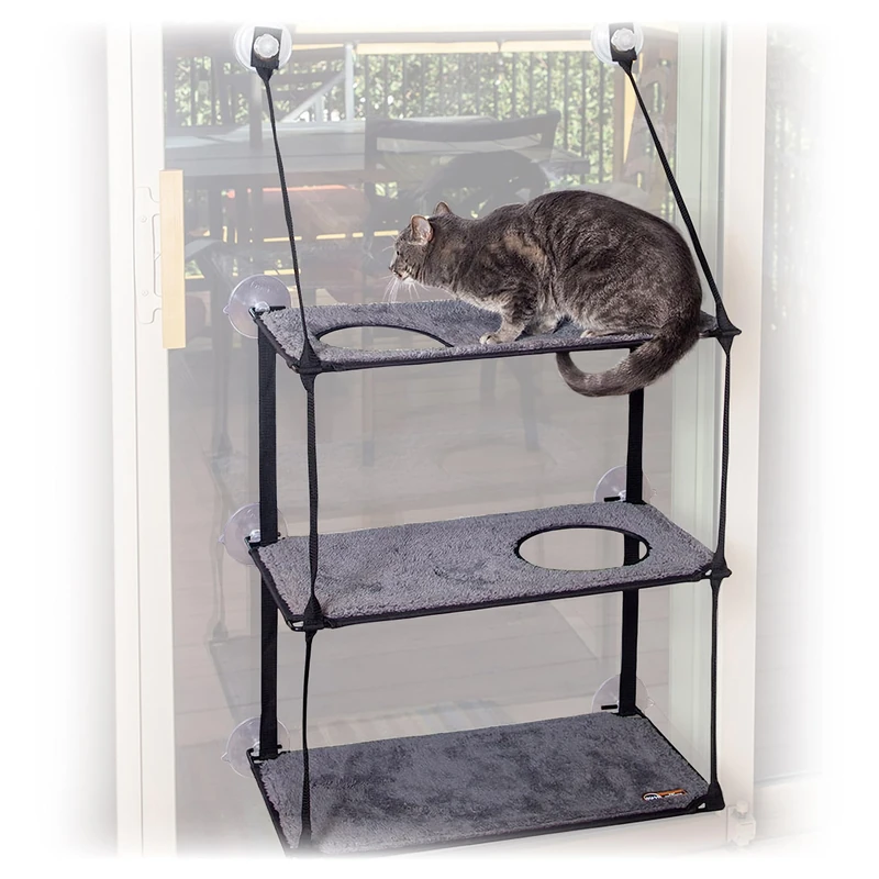 K&H Pet Products EZ Mount Window Kitty Sill Triple Stack Gray 12 X 23 Inches