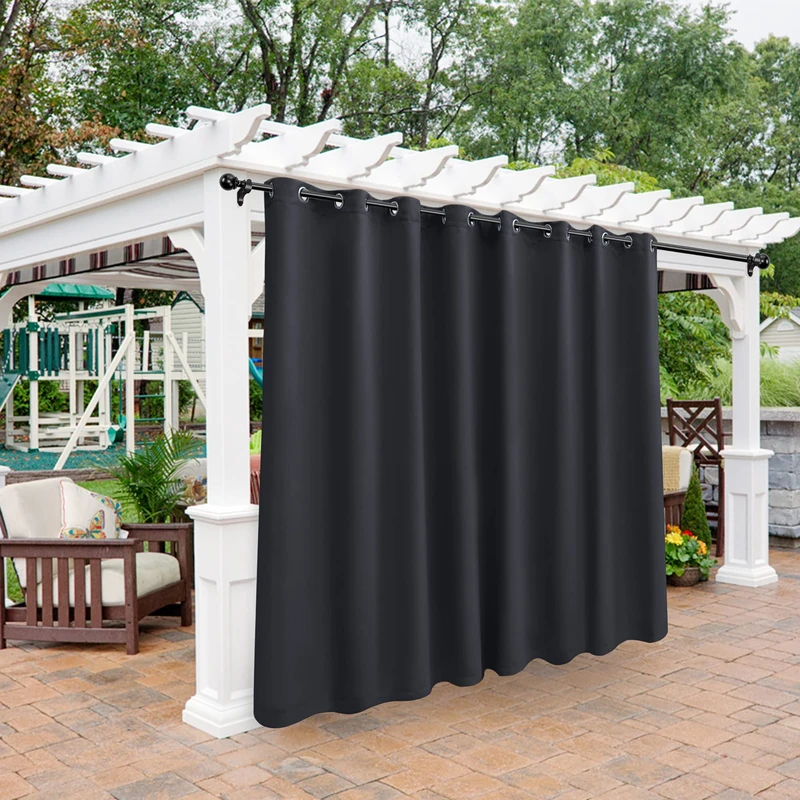 Bonzer Waterproof Outdoor Curtains for Patio Cabana Deck Sunroom - Thermal Insulated Sunlight Blocking Grommet Blackout Curtains for Bedroom Living Room,1 Panel, 120W x 84L inch, Dark Grey