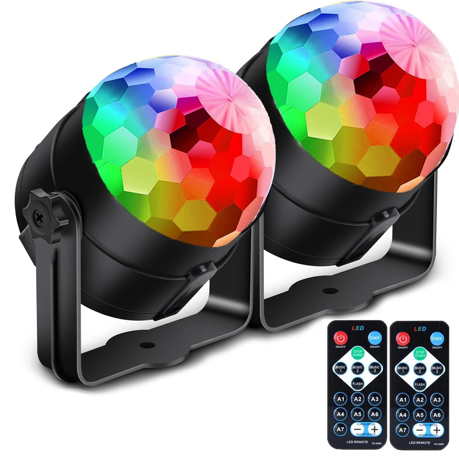 Pack of 2 Disco Lights, with 4M/13ft USB Power Cable, 360°Rotation Sound Activated Disco Ball Light, 3W RGB, with Remote Control for Kids Birthday Dance Party