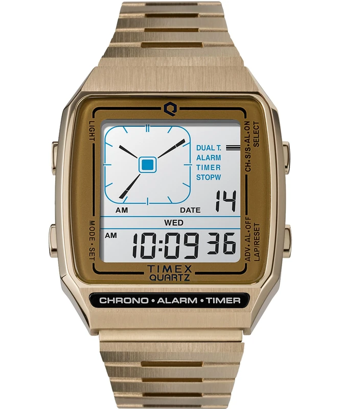 Timex Men's Q Reissue Digital 32.5 mm Watch - Gold-Tone Stainless Steel Bracelet Digital Dial Gold-Tone Case TW2U72500