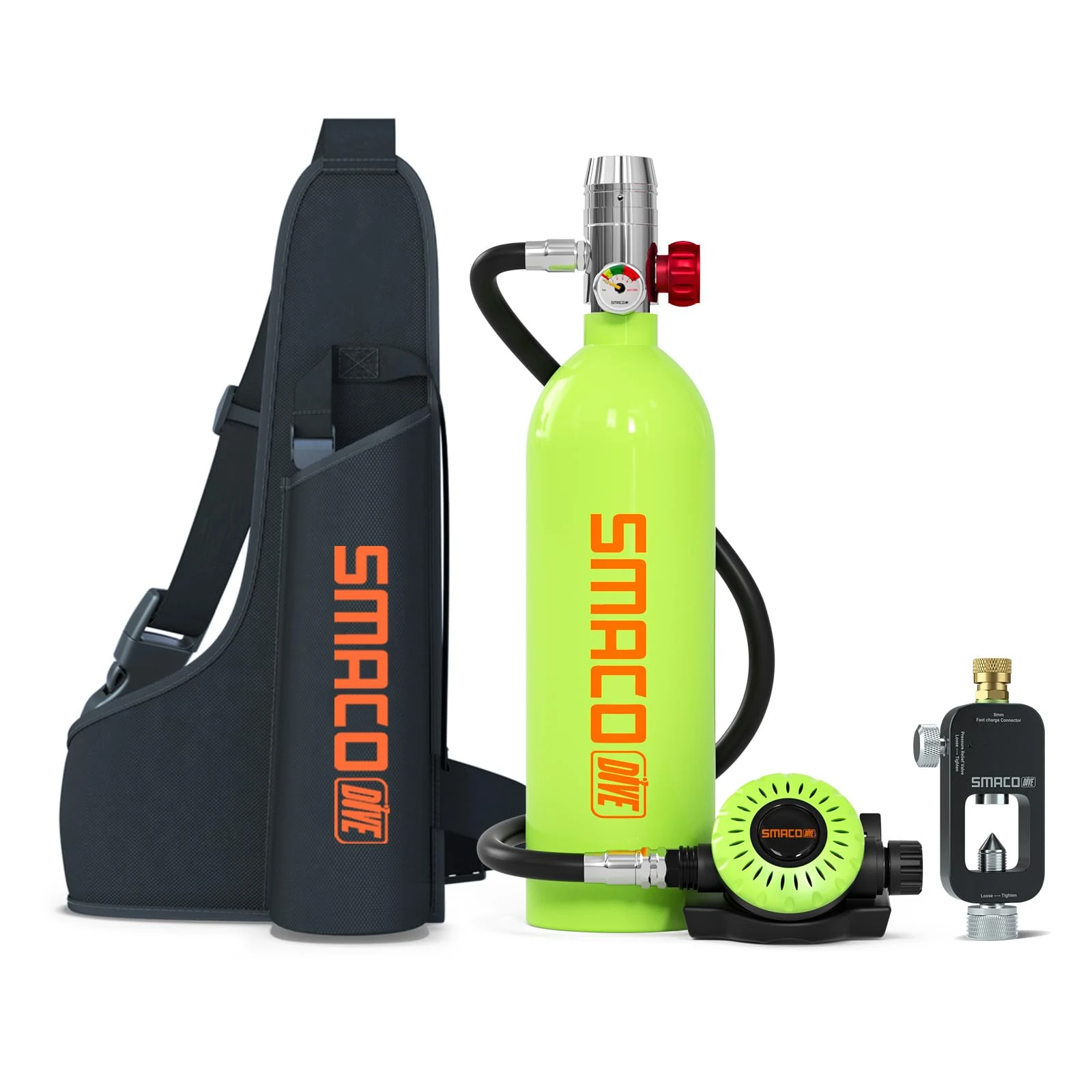 SMACO Scuba Tank Diving Gear for Diver 1L Mini Scuba Tank Oxygen Cylinder with 15-20 Minutes Portable Diving Tank Kit for Underwater Exploration Emergency Rescue Pony Bottle with Adapter S400
