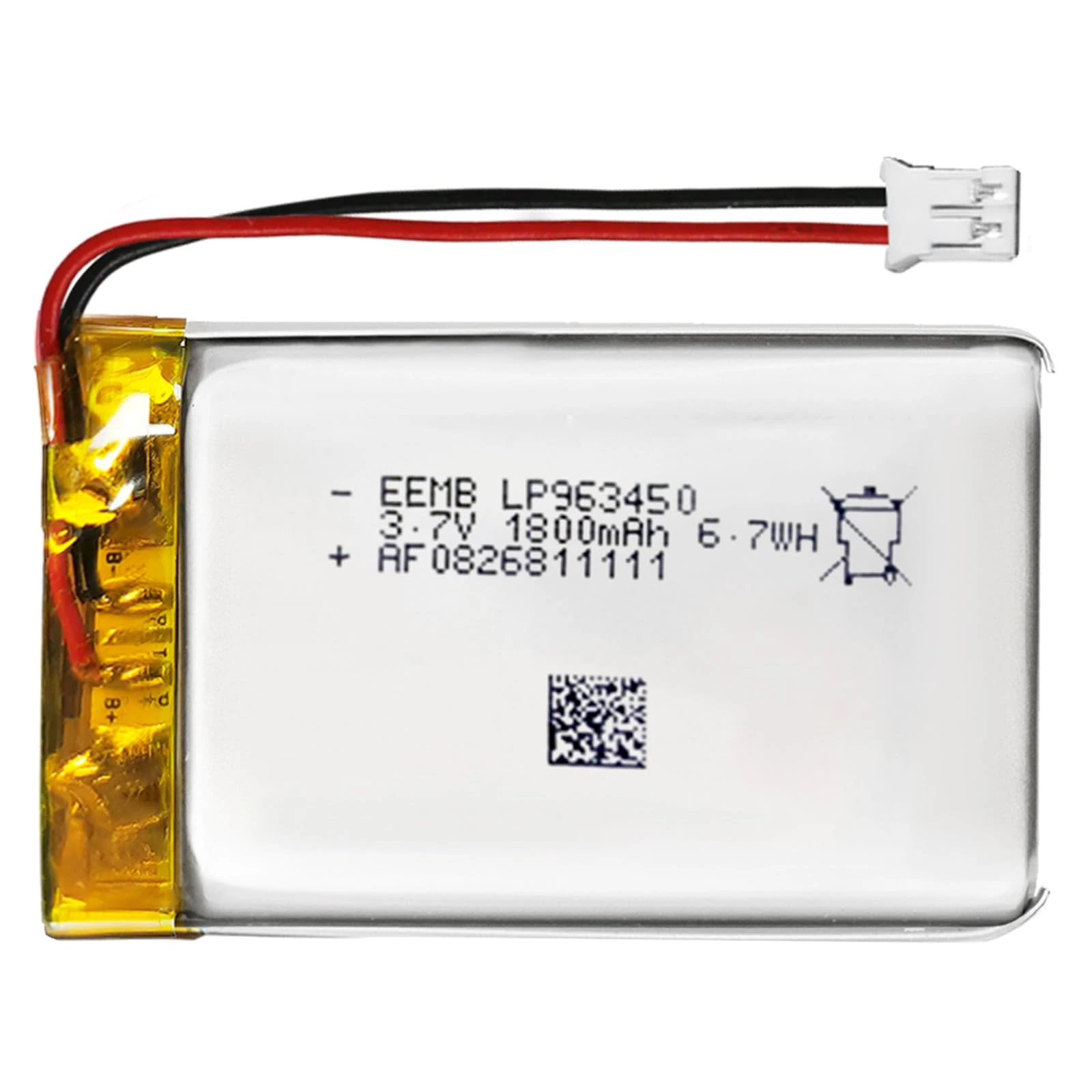 EEMB Lithium Polymer battery 3.7V 1800mAh 963450 Lipo Rechargeable Battery Pack with wire JST Connector for Dashcam and Bluetooth Speaker-confirm device & connector polarity before purchase