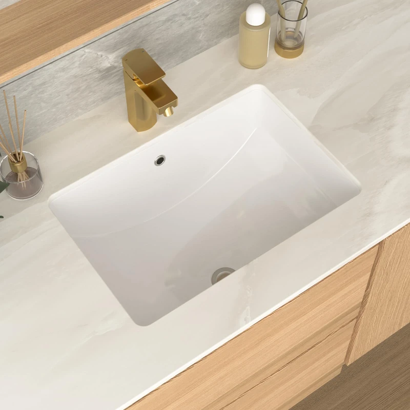 GhomeG Undermount Bathroom Sink Rectangle 21x14 Inch White Rectangular