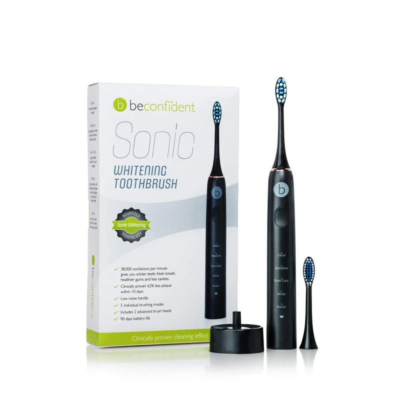 BECONFIDENT 1733-67694 Sonic Electric Whitening Toothbrush Black/Rose Gold for Adults, Ideal for Everyday use, Black, White, Gold