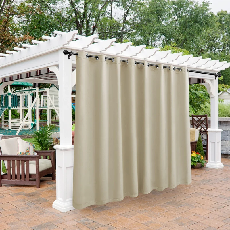 Bonzer Waterproof Outdoor Curtains for Patio Gazebo Pergola Balcony - Thermal Insulated Sunlight Blocking Grommet Blackout Curtains for Bedroom Living Room,1 Panel, 120W x 84L inch, Cream