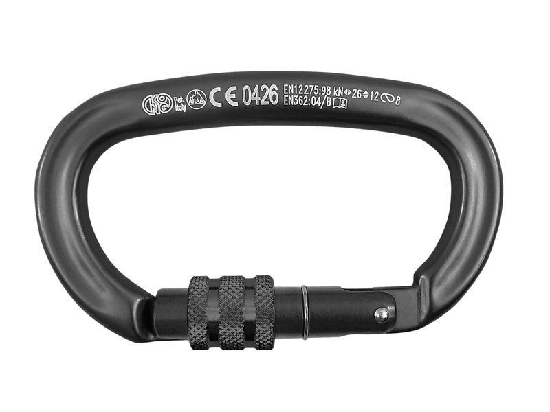 Kong. Oval Alu Screw Sleeve Oval Aluminium Carabiner with Wide Opening. Screw Nut and Keylock System - CE EN 362, EN 12275, UIAA and EAC Certified. Made in Italy. Weight 72 g. 1 Unit