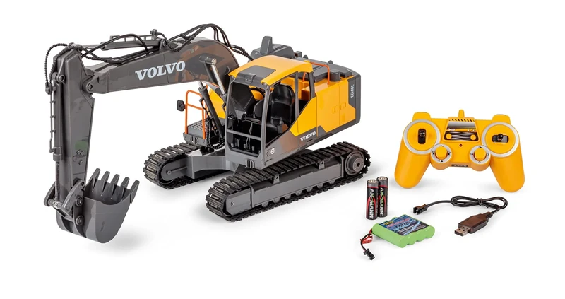 Carson 500907339 Crawler Excavator Volvo 1:16 - Remote Controlled Construction Vehicle for Children from 8 Years, RC Excavator with Functions, Includes Batteries and Remote Control, Yellow
