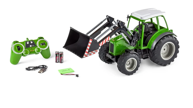Carson 500907347 RC Tractor with Front Loader 1:16 Remote Controlled Vehicle, Farm Vehicle for Children from 8 Years, Suitable for Outdoors, Includes Batteries and Remote Control, Green