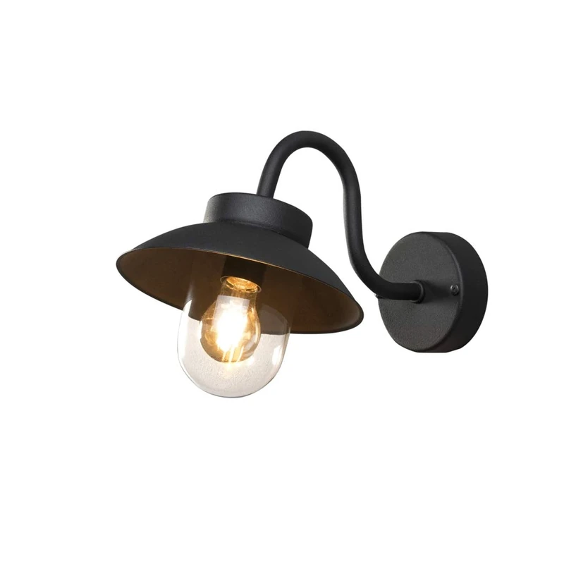 Konstsmide Outdoor Wall Light Mains Powered/Vega Down Outdoor Wall Light/1 x 60 W E27 Max Wall Lamp/Clear Glass Globe / IP44 / Outside Light Aluminium Black