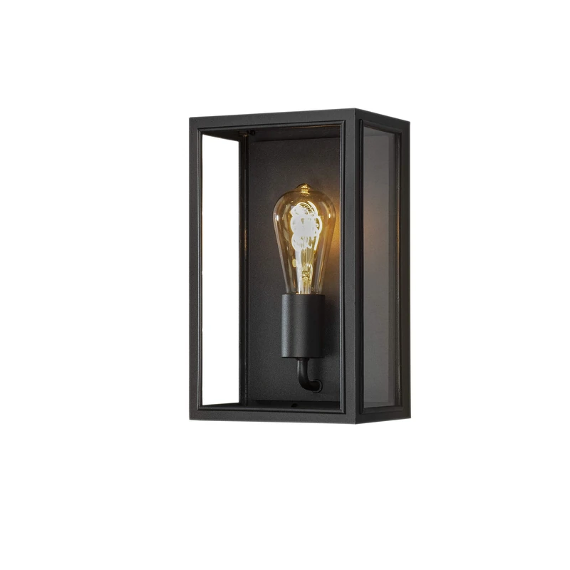 Konstsmide 7348-800 Carpi Box Outdoor Wall Light Mains Powered/W: 18cm D: 13.5cm H: 30cm / 1 x 60 W E27 Max Wall Lamp/Clear Glass/Steel / IP44 / Outside Light Black