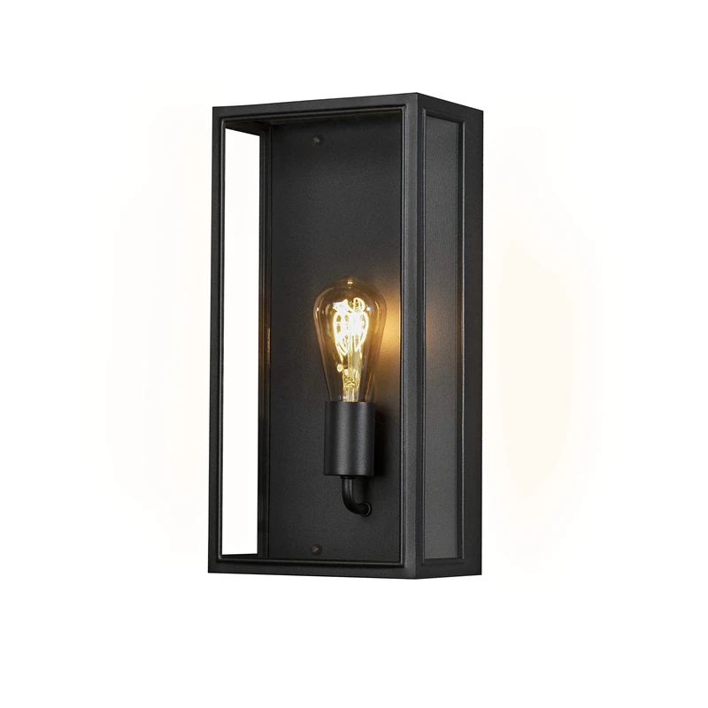 Konstsmide 7349-758 Carpi Box Outdoor Wall Light Mains Powered/W: 20.5cm D: 12.5cm H: 40cm / 1 x 60 W E27 Max Wall Lamp/Clear Glass/Steel / IP44 / Outside Light Black