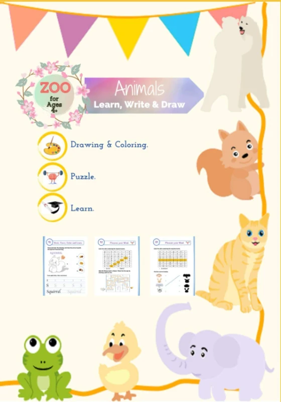 Animals Learn, Write & Draw: My First Learn to Write Workbook Practice for kids , whith Pen Control, Line Tracing, Puzzle, and write ABC Letters