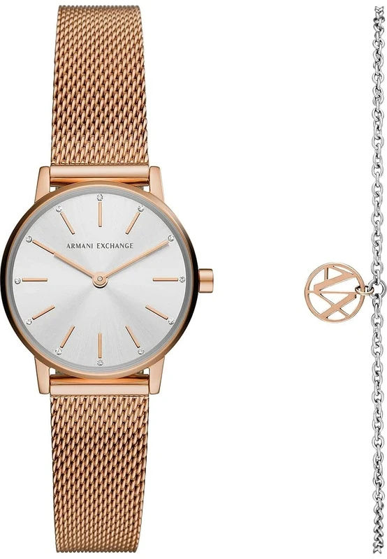 Armani Exchange Watch For Women, Quartz Movement and 28mm Case Size with Stainless steel, Leather or Silicone strap