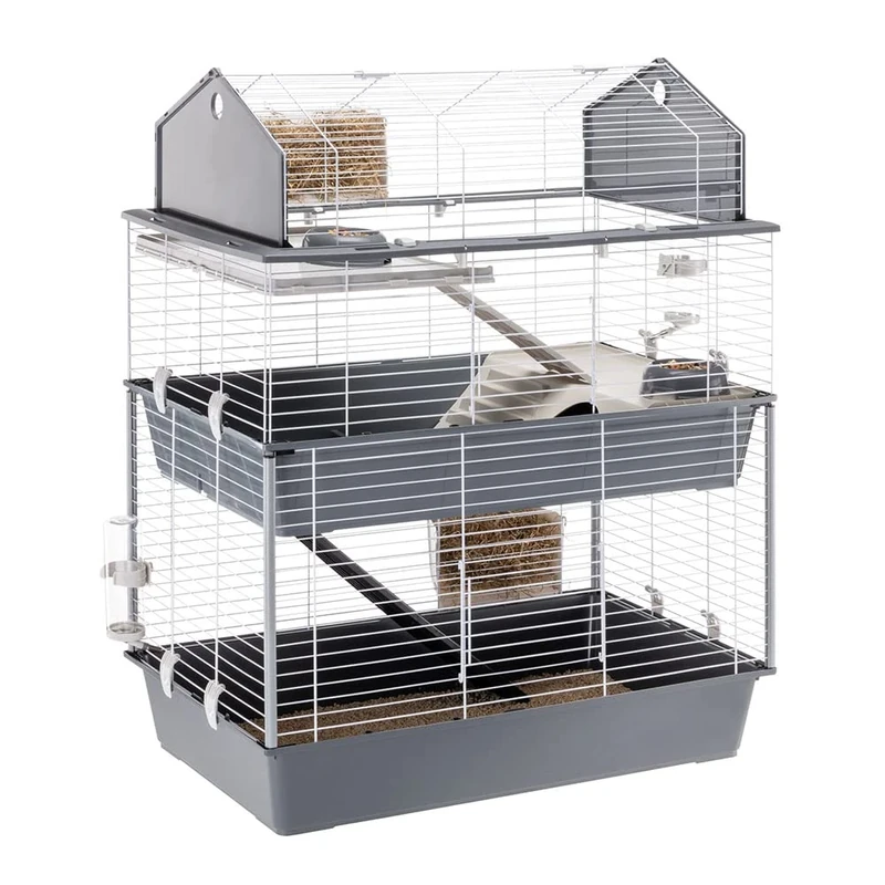 Cage for Rabbits and Small Animals BARN 100 DOUBLE, 3 Floors, Opening Roof, Accessories and Stickers Included