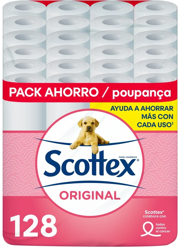 Scottex Original Toilet Paper 128 Rolls, 4 Packs of 32 Rolls