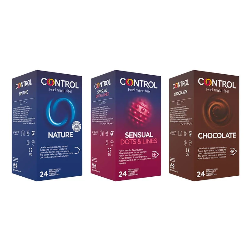 Control Kit Consisting of Control Nature Condoms 24 Pieces Sensual Dots & Lines 24 Pieces + Chocolate 24 Pieces - Image 1