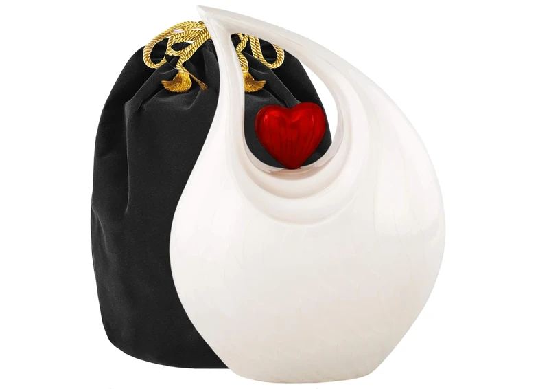 Urns for Ashes, Heart of Love Cremation URN for Ashes, Adult Urn for Funeral, Burial, Columbarium or Home, Cremation Urns for Human Ashes Adult 220 Cubic Inches: with Velvet Bag(White)