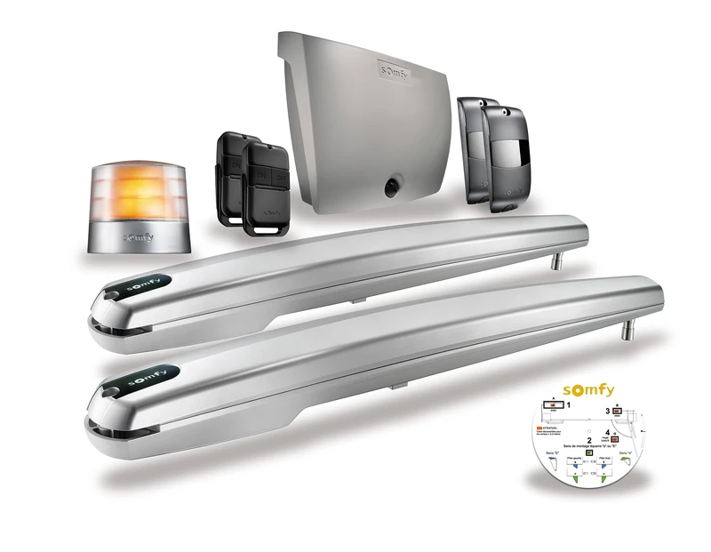 Somfy Exavia Star 1240653 – Motorisation for Swing Gate with Cylinder Height Width 2.5 m | with 2 Keypop Remote Controls, 1 Flashing Light, 1 Backup Battery and 2 Photocells, Gray