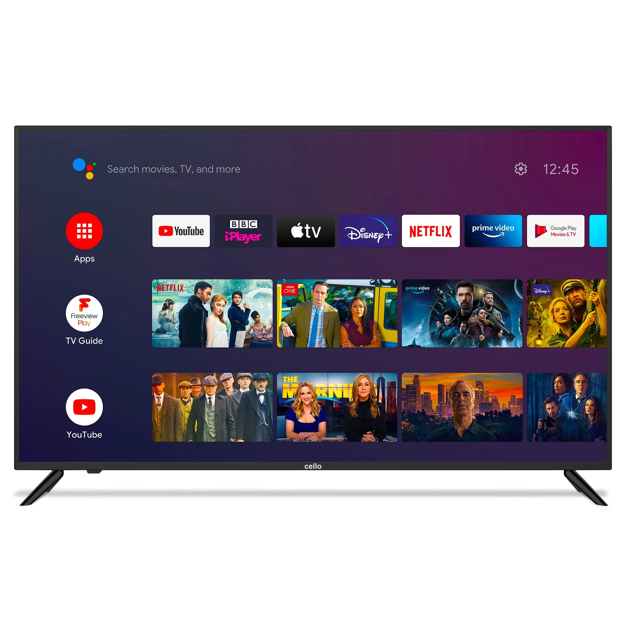 Cello Google ZK4-G0205 50 inch 4K Ultra HD Smart Android TV with Freeview Play, Google Assistant, Google Chromecast, Disney+, Netflix, Prime Video, Apple TV+, BBC iPlayer, Made in the UK