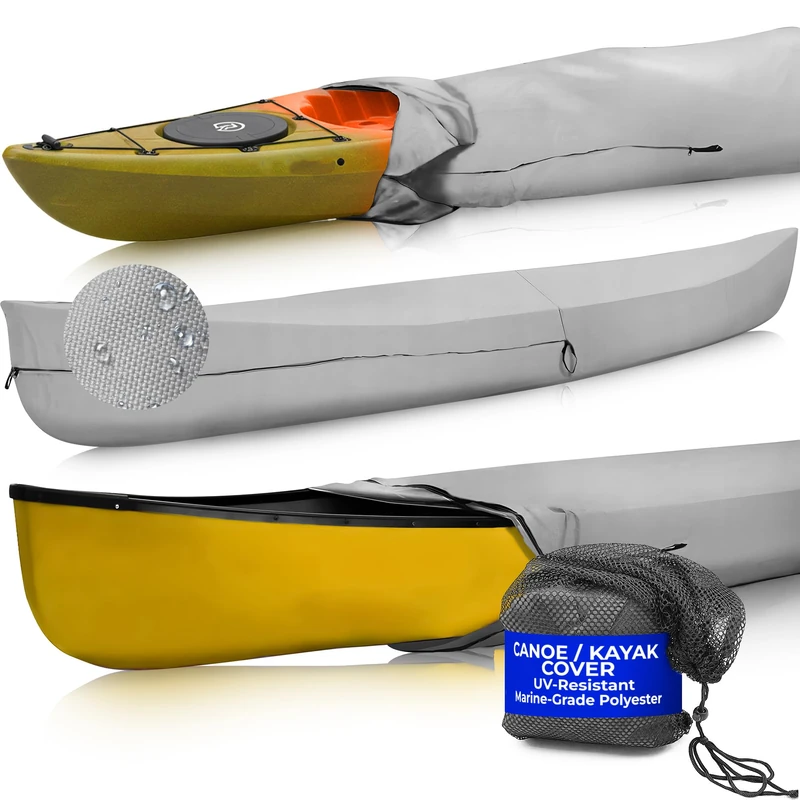 EliteShield Canoe Cover Kayak Cover; Waterproof UV Resistant Marine Grade Polyester Canoe Kayak Boat Storage Cover fits 15 ft-16 ft Long, 116 Inches Girth Gray Color