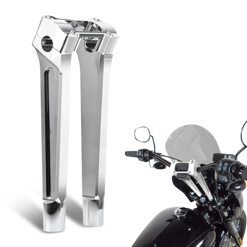 Goldfire Motorcycle Handlebar Risers for Harley 10" Straight Handle Bar Riser Extension Kit Fit For Universal 1 inch Handlebars M8 Softail Street Bob Breakout 2018 2019 2020 2021 2022 (Chrome, 10")