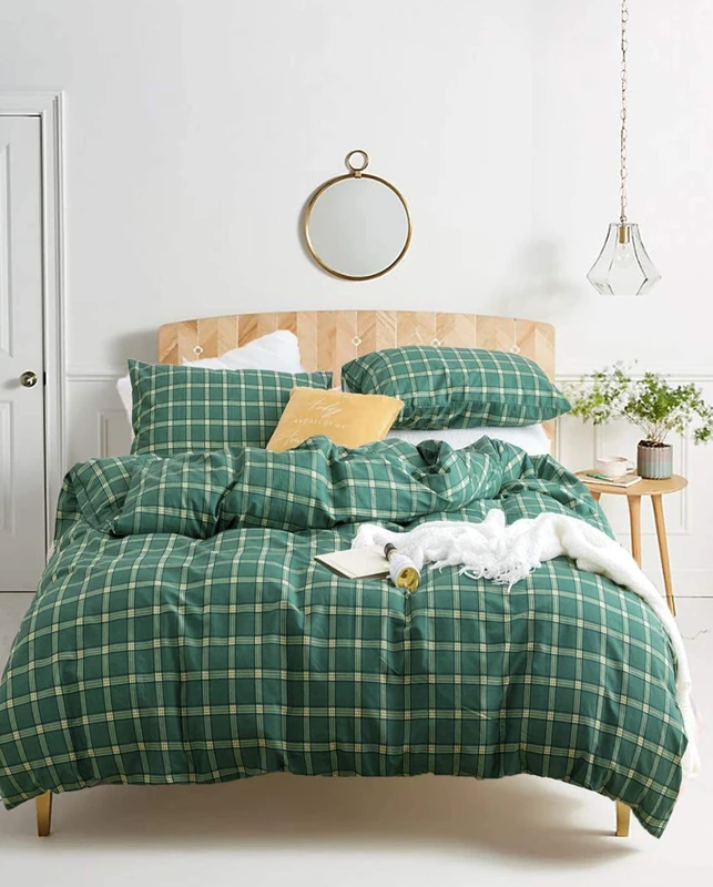 Houseri Plaid Comforter Set King Size - Emerald Green Bedding Set with Buffalo Checkered Pattern - Dark Green Comforter and Blankets