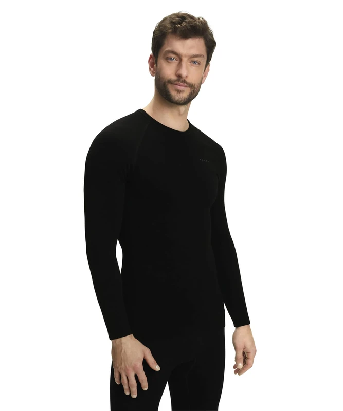 FALKE Men's Maximum Warm Round Neck M L/s Sh Functional Yarn Quick Dry 1 Piece Base Layer Top, Black 3000, S