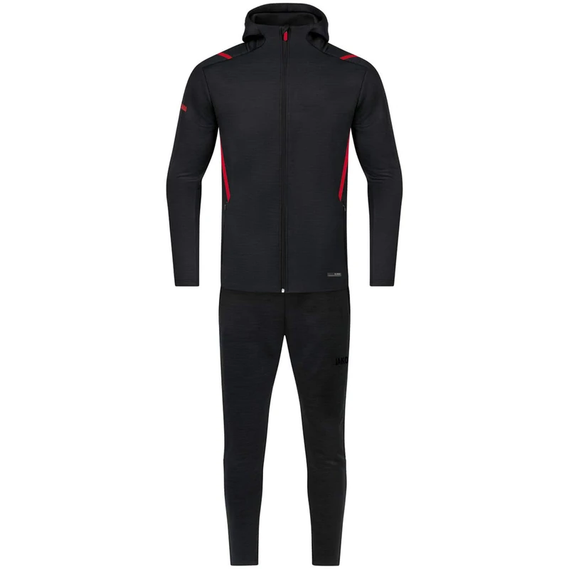 JAKO Men's Challenge Tracksuit with Hood, Mottled Black/red, S