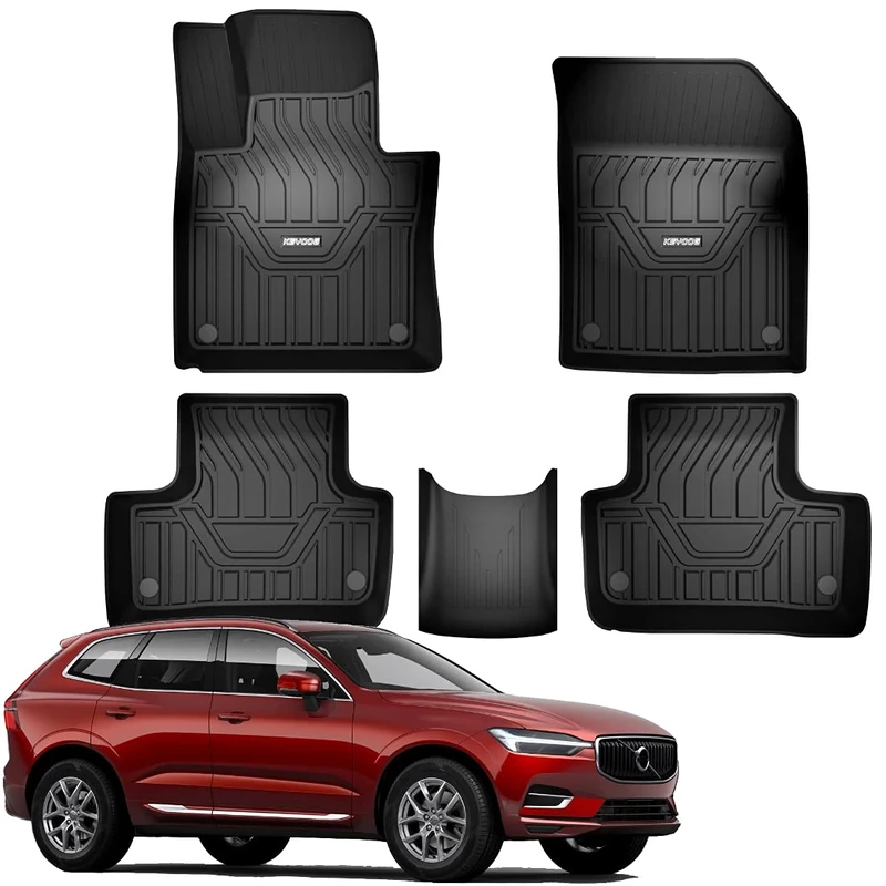 KEYOOG Car Floor Mats Black TPE Special All-Weather Automotive Mat Interior Accessories Includes 1st and 2nd Row, Compatible for 2018-2021 Volvo XC60 (Only T5 / T6 Models and Not Hybrid)