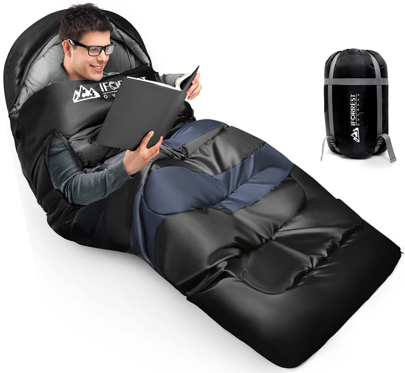 IFORREST Sleeping Bag for Adults and Teens - Cold Weather(3-4 Seasons) Thickened Backpacking Camping Bed - Best Camp Gear for 1 Person - Extra-Wide - 40In & Warm, Queen Size XXL