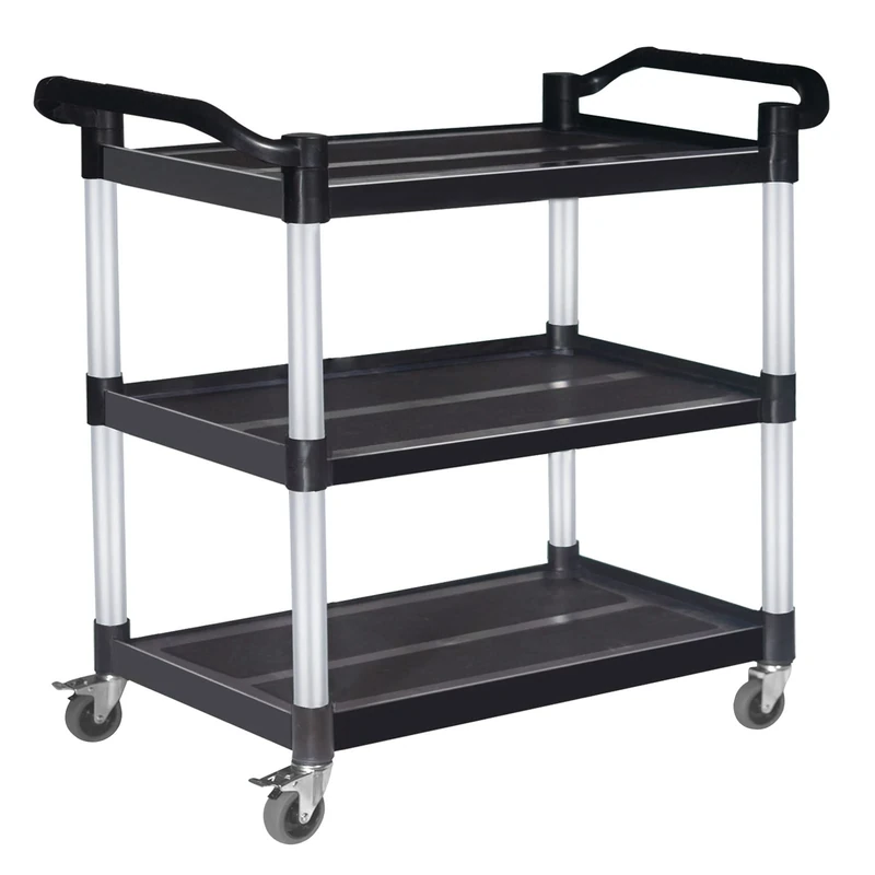 Abacad Plastic Utility Cart with Wheels Lockable, Heavy Duty Restaurant Cart, Service Cart for/Home/Office/Warehouse/Kitchen/Workshop,390 Lbs,2 Handles, Black.