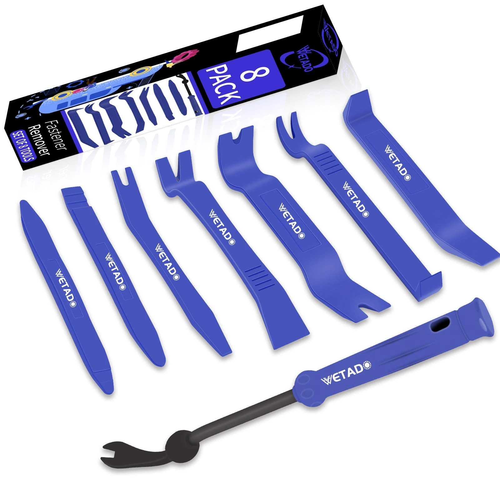 Wetado Trim Removal Tool, Car Upholstery Repair Kit, Car Door Audio Panel Trim Removal Set, Fastener Terminal Remover Tool Set Clips Pry Kit Auto Clip Pliers (Dark Blue-8PCS)